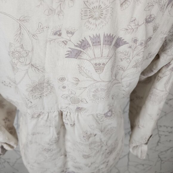 Marks & Spencer Beige Floral Print 100% Linen Popover Blouse - Picture 5 of 8